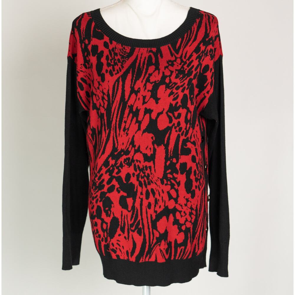 New York and Company Red Black Sweater Size Large